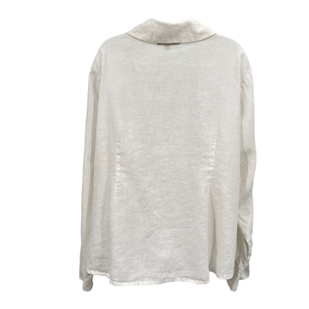FLAX by Jeanne Engelhart Size 1G 1X White Button Down Shirt Lagenlook Top Linen - Picture 8 of 16